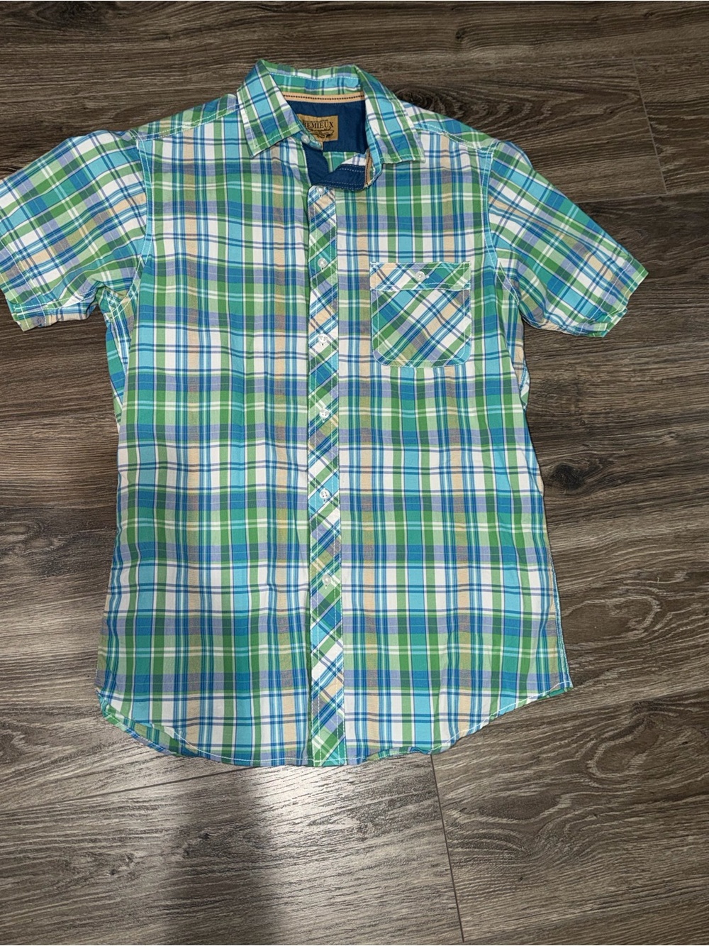 Daniel Cremieux Short-Sleeve Plaid Button-Down Shirt in Blue & Green size medium